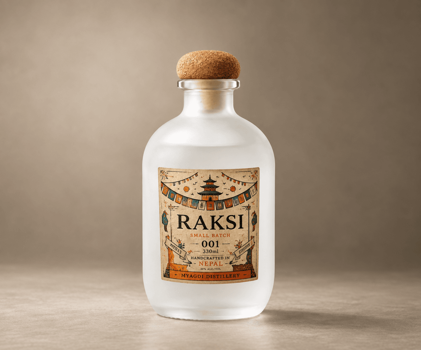 A bottle of Raksi, a clear Himalayan spirit